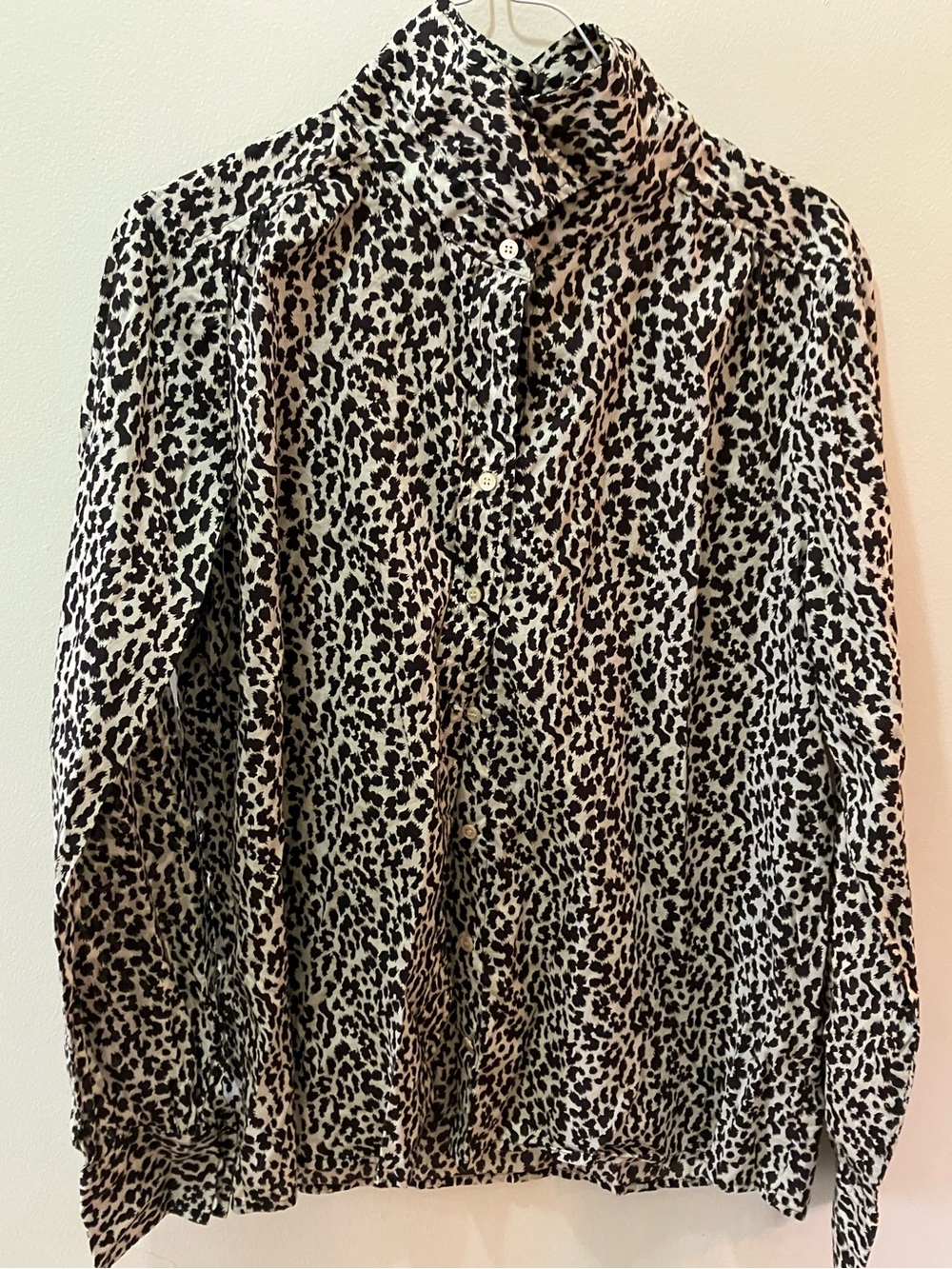 J. Crew Dark Brown/Black and Cream Leopard Print Button-Down Blouse